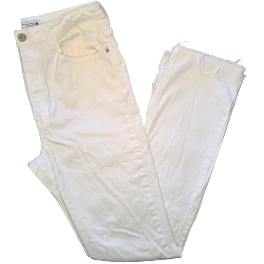 Zara White Frayed Raw Split Hem Jeans Size 10